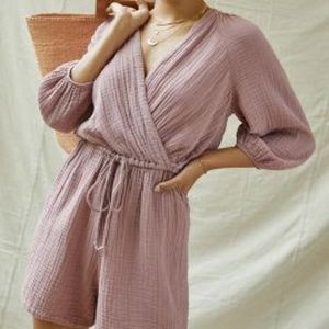 LACAUSA Gauzy Puff-Sleeved Romper